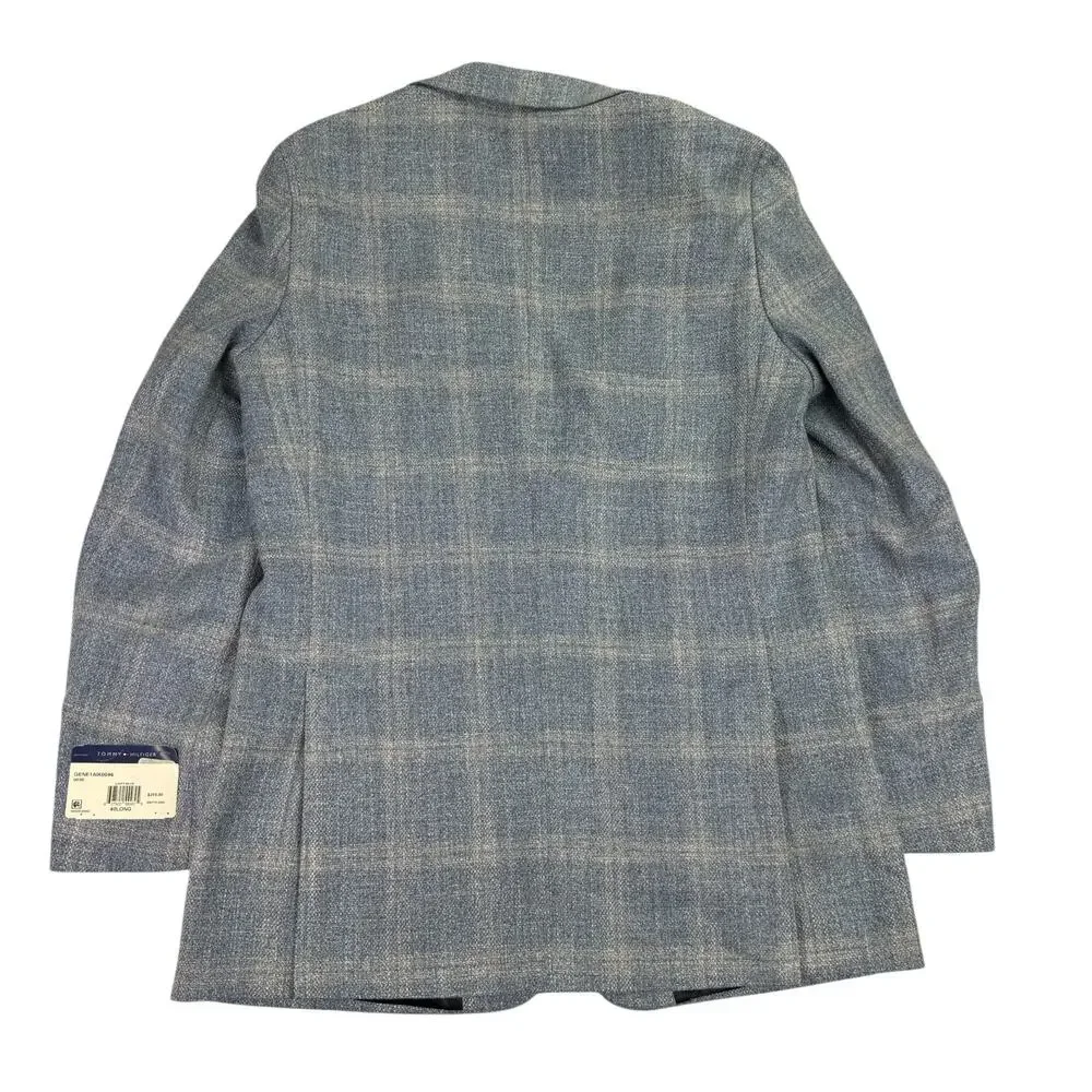 Tommy Hilfiger Mens TH Flex Gene Modern Fit Plaid Sport Coat Light Blue 40L